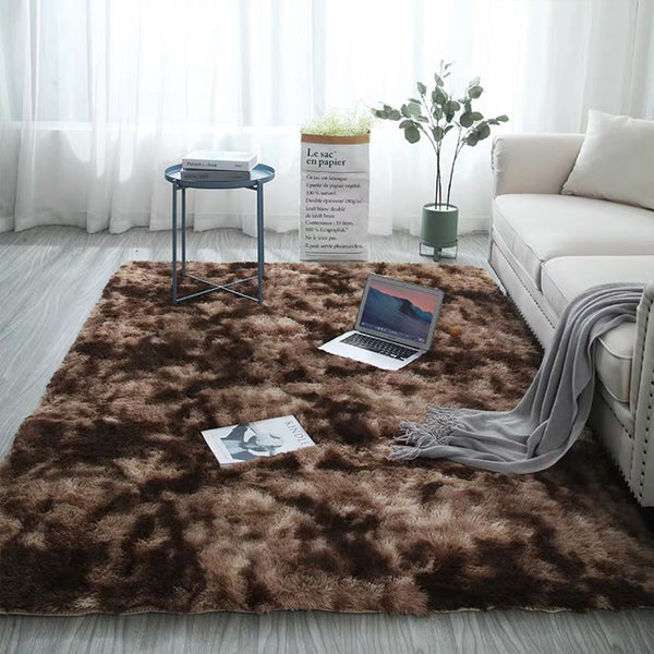 Dye Fluffy Plush Rug Floor Carpet Floor Mat Bedroom Decor Home Decoration 120 x 160cm-Coffee