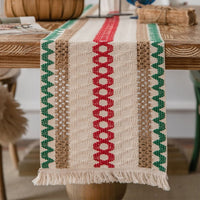 Cotton Linen Weave Table Runner with Tassels Style 2