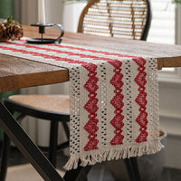 Cotton Linen Weave Table Runner with Tassels Style 3