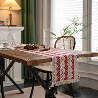 Cotton Linen Weave Table Runner with Tassels Style 3