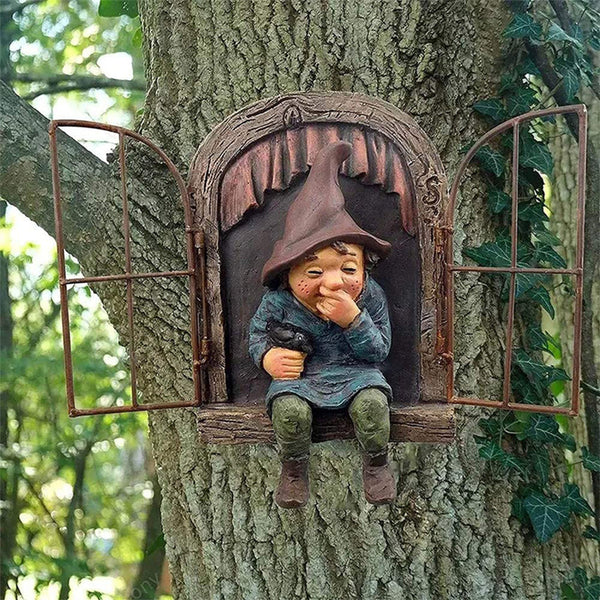 Elf Out The Door Garden Statue Figurines Gnome Tree Hugger Decor Yard Art Garden Decoration-Style 1