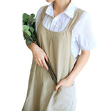 Cotton Aprons Cross Back Apron with Pockets for Kitchen Flower Shop-Khaki