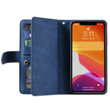 PU Leather Wallet Phone Case for iPhone 13 Promax Blue