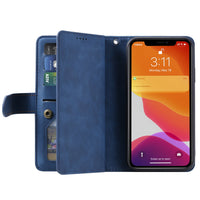 PU Leather Wallet Phone Case for iPhone 13 Pro Blue