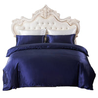 Double Quilt Cover Silk Satin Bedding Set-Royal Blue