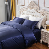 Double Quilt Cover Silk Satin Bedding Set-Royal Blue