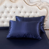 Double Quilt Cover Silk Satin Bedding Set-Royal Blue