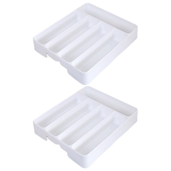 2-Piece Set 5 Slot Kitchen Cutlery Tray Organiser Racks White