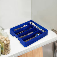 2-Piece Set 5 Slot Kitchen Cutlery Tray Organiser Racks Blue