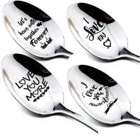 4-Piece Set Stainless Steel Long Handle Engraved Spoons