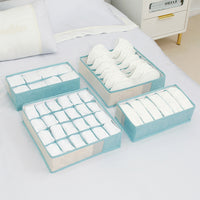 4-Piece Set Foldable Storage Box Bra Underwear Closet Organizer Drawer Divider Kit Blue