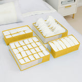 4-Piece Set Foldable Storage Box Bra Underwear Closet Organizer Drawer Divider Kit Yellow