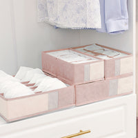 4-Piece Set Foldable Storage Box Bra Underwear Closet Organizer Drawer Divider Kit Pink