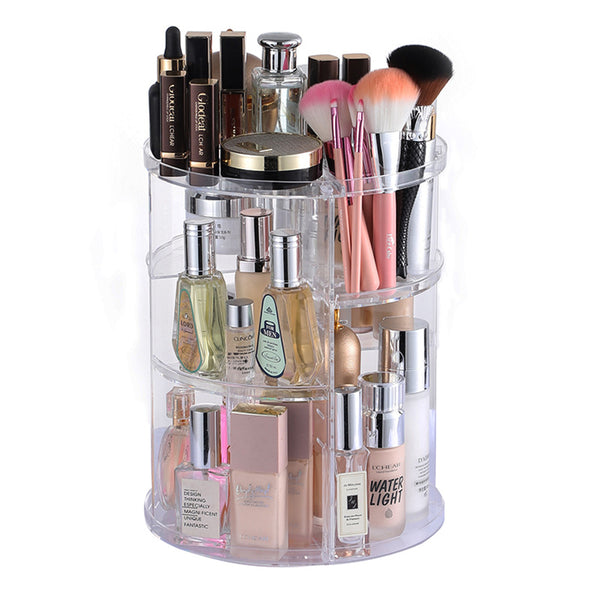 360° Makeup Organizer Rotating Clear Adjustable Cosmetic Storage