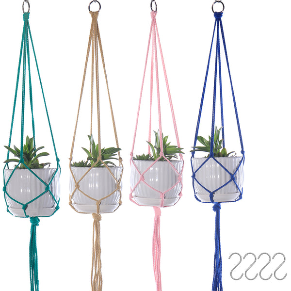 Set of 4pcs Macrame Plant Hanging Holder with 4 Hooks Indoor Outdoor Decoration