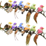 12-Piece Set Artificial Birds Fake Animal Simulation Feather Birds Home Garden Ornament Decoration