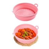 2 Pcs Set Foldable Air Fryer Silicone Pot Oven Baking Tray Pan Air Fryer Liner 7.5 Inches Pink and Blue