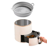 2 Pcs Set Foldable Air Fryer Silicone Pot Oven Baking Tray Pan Air Fryer Liner 8.5 Inches Grey and Coffee