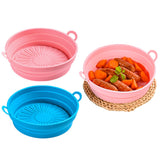 2 Pcs Set Foldable Air Fryer Silicone Pot Oven Baking Tray Pan Air Fryer Liner 7.5 Inches Pink and Blue