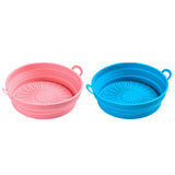 2 Pcs Set Foldable Air Fryer Silicone Pot Oven Baking Tray Pan Air Fryer Liner 7.5 Inches Pink and Blue