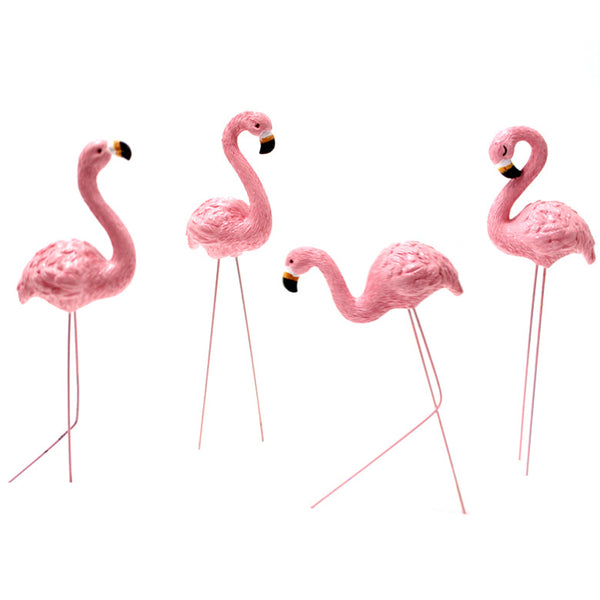 Set of 4Pcs Small Pink Flamingo Statue Landscape Decoration Set Yard Ornament Stakes