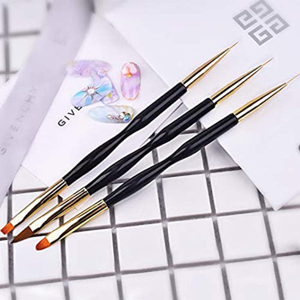 Set of 3Pcs Dual End Nail Art Brushes Nail Drawing Pen Gel Nails Painting Pen Nail Tool