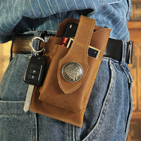 Multifunctional Leather Mobile Phone Belt Bag Waist Bag-Brown