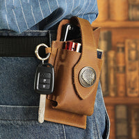 Multifunctional Leather Mobile Phone Belt Bag Waist Bag-Brown