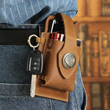 Multifunctional Leather Mobile Phone Belt Bag Waist Bag-Brown