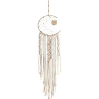 Woven Moon Macrame Dream Catcher with Wooden Owl Boho Tassel Hanging Tapestry