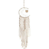 Woven Moon Macrame Dream Catcher with Wooden Owl Boho Tassel Hanging Tapestry