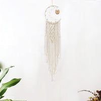 Woven Moon Macrame Dream Catcher with Wooden Owl Boho Tassel Hanging Tapestry