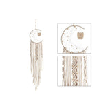 Woven Moon Macrame Dream Catcher with Wooden Owl Boho Tassel Hanging Tapestry