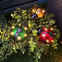 Set of 3Pcs Ladybug Garden Statue with Solar Lights Garden Backyard Lawn Decoration