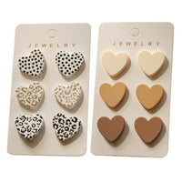 6 Pairs of Heart Shaped Acrylic Stud Earrings for Women -Style 1