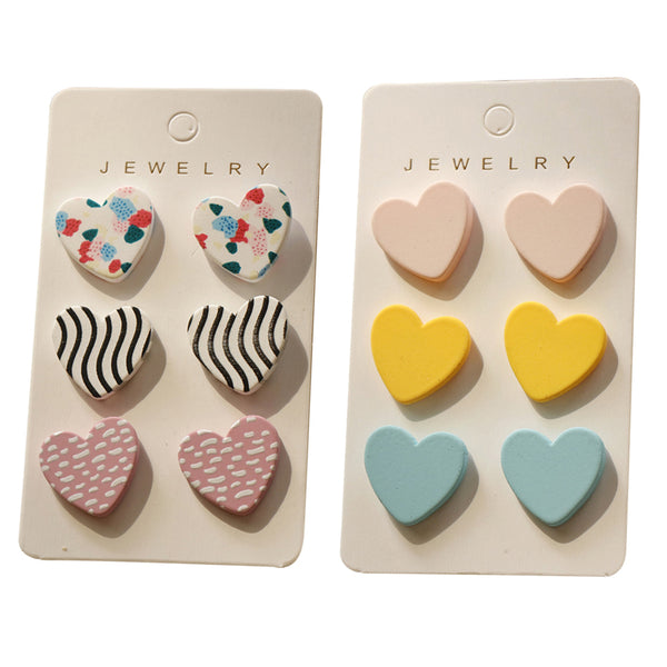 6 Pairs of Heart Shaped Acrylic Stud Earrings for Women -Style 2