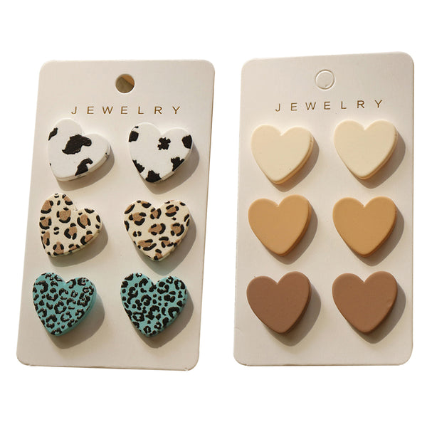 6 Pairs of Heart Shaped Acrylic Stud Earrings for Women -Style 3