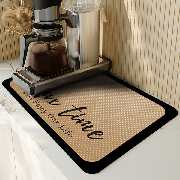 Kitchen Dish Drying Mat Absorbent Quick Dry Placemat for Kitchen Counter Coffee Machine -Coffee