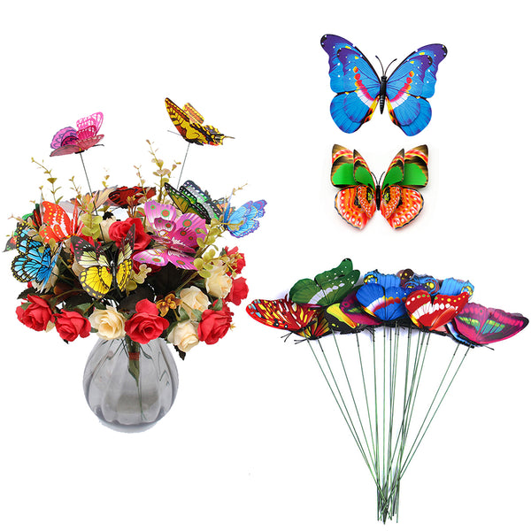 50pcs Butterfly Stakes Double-Layer Wings Waterproof Butterfly Garden Ornaments Stakes