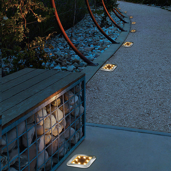 4 Pack Solar Powered LED Square Buried Inground Light Garden Outdoor Deck Path - Warm Light