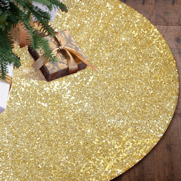 Sequin Christmas Tree Skirt Christmas Tree Decorations Xmas Home Decor -Gold