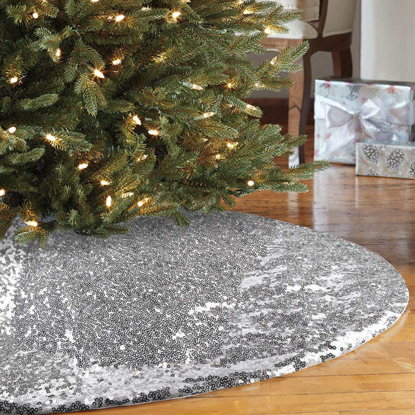 Sequin Christmas Tree Skirt Christmas Tree Decorations Xmas Home Decor -Silver