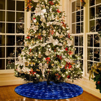 Blue Christmas Plush Tree Skirt with Silver Sequin Snowflake Christmas Decoration -90cm