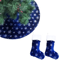 Blue Sequin Christmas Tree Skirt Snowflake Christmas Stocking Set Christmas Decorations-S