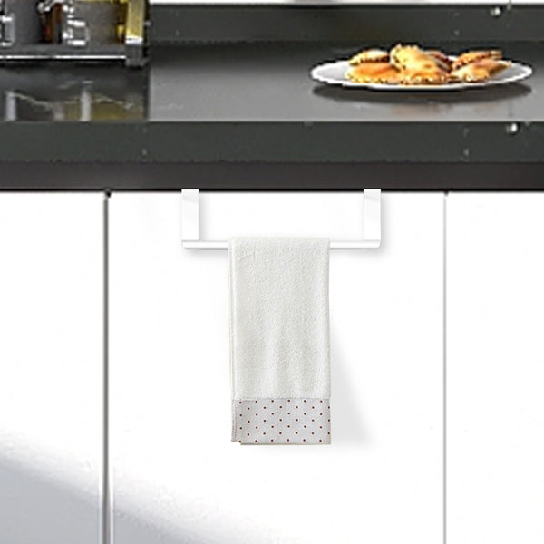 Kitchen Bathroom Stainless Steel Over Cabinet Towel Bar Holder Over Door Towel Rack -White