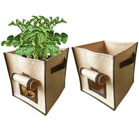 2 Pack 7 Gallon Potato Grow Planter Container Bag Pouch Root Plant Growing Pot with Side Window and Handles-Brown