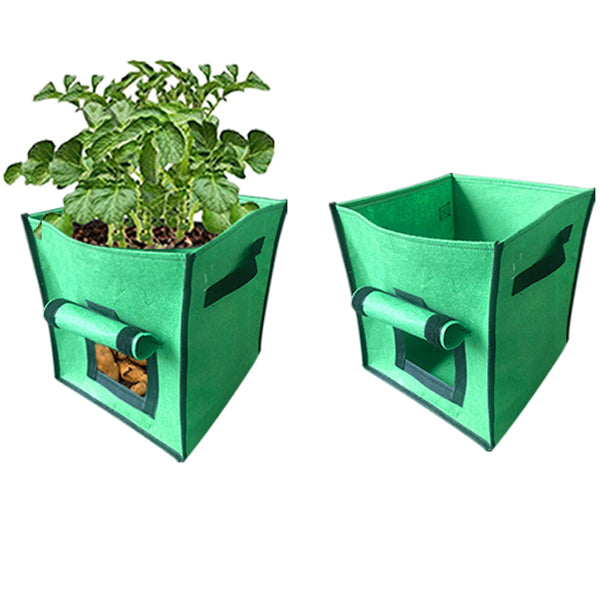 2 Pack 7 Gallon Potato Grow Planter Container Bag Pouch Root Plant Growing Pot with Side Window and Handles-Green