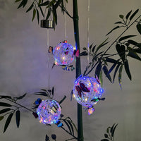 Set of 2 Pcs Hanging Solar Butterfly Pendant Ball Light Mesh Orb Lamp Garden Décor-Multicolour