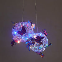 Set of 2 Pcs Hanging Solar Butterfly Pendant Ball Light Mesh Orb Lamp Garden Décor-Multicolour