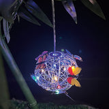 Set of 2 Pcs Hanging Solar Butterfly Pendant Ball Light Mesh Orb Lamp Garden Décor-Multicolour